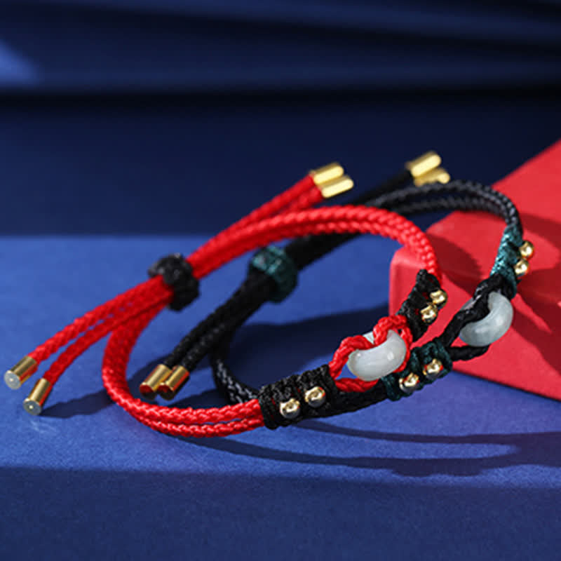 KarmaRipple's Round Peace Buckle Jade Abundance Wealth String Bracelet p14