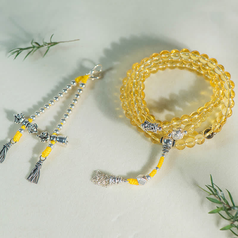 KarmaRipple's 108 Mala Beadwork 925 Sterling Silver Authentic Citrine Red Agate Ivory Jade Prosperity Talisman Bracelet p24