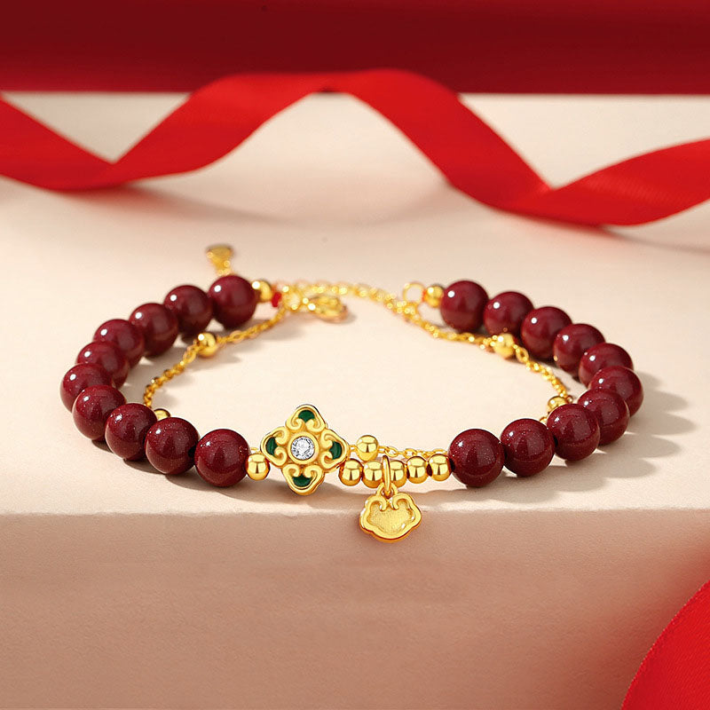 KarmaRipple's 925 Sterling Silver Authentic Cinnabar Four Leaf Clover Flower Blessing Chain Bracelet p15