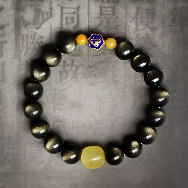 KarmaRipple's 925 Sterling Silver Chinese Zodiac Natal Buddha Authentic Gold Sheen Obsidian Amber Wealth Protection Bracelet p4