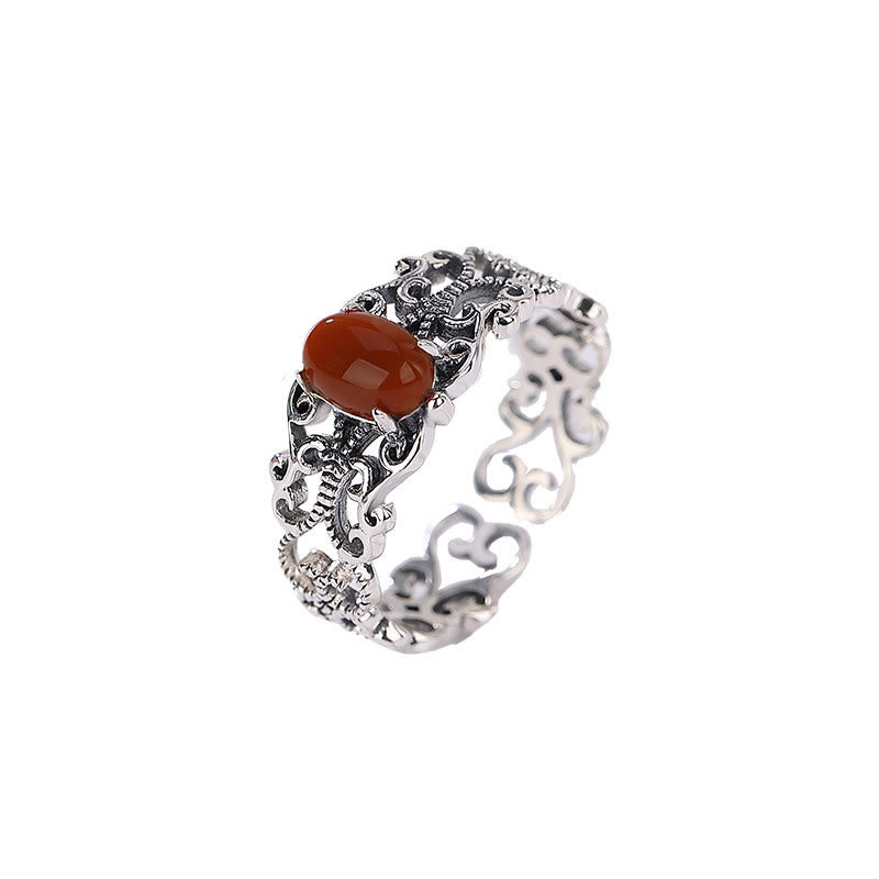KarmaRipple's 925 Sterling Silver Vintage Red Agate Self-acceptance Calm Ring p7