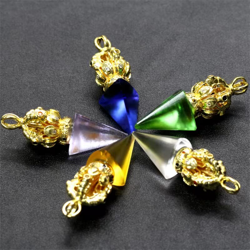 KarmaRipple's Tibetan Dorje Vajra 4 Prong Lotus Liuli Gemstone Strength Pendant Necklace p22