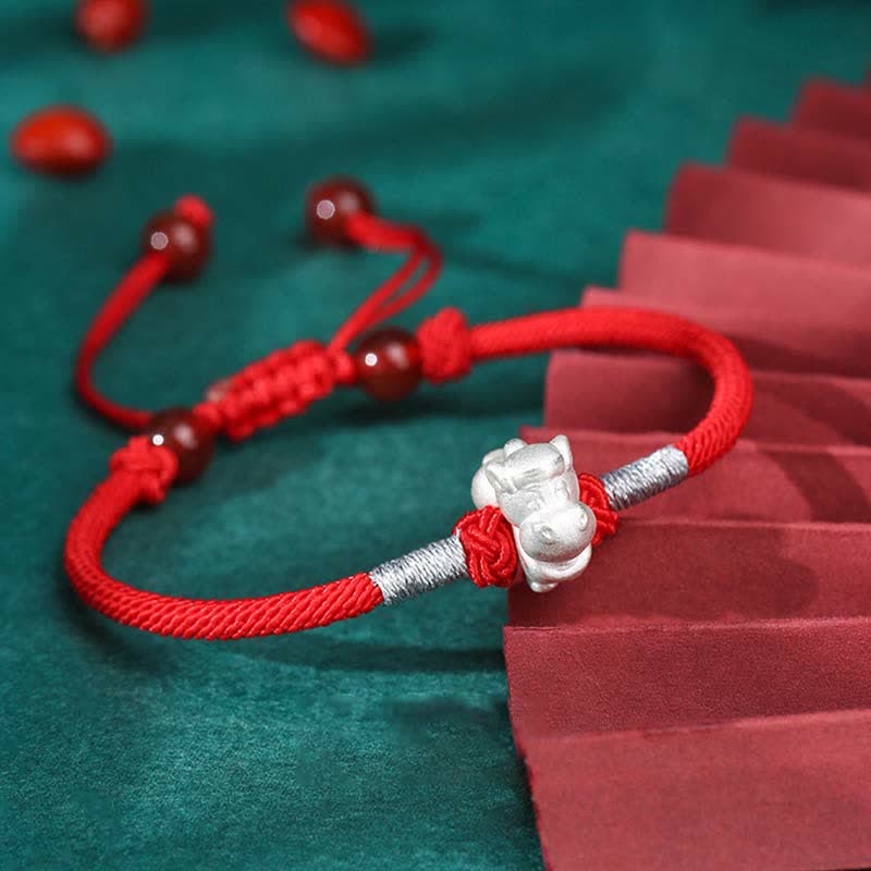 KarmaRipple's 999 Sterling Silver Chinese Zodiac Fortune Strength Red String Bracelet p7