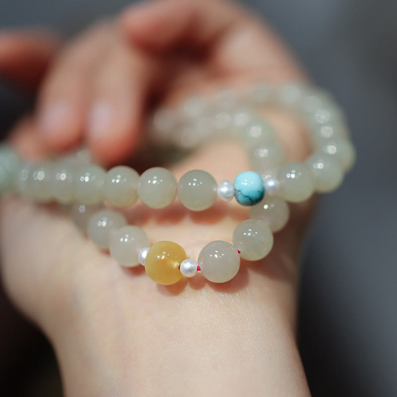 KarmaRipple's 925 Sterling Silver Hetian Jade Double Peace Buckle Lotus Fortune Double Wrap Bracelet p5