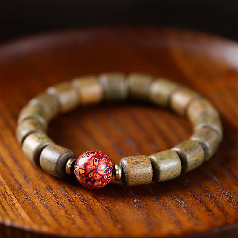 KarmaRipple's Authentic Green Sandalwood Small Leaf Red Sandalwood Lacquer Bead Peace Bracelet p13