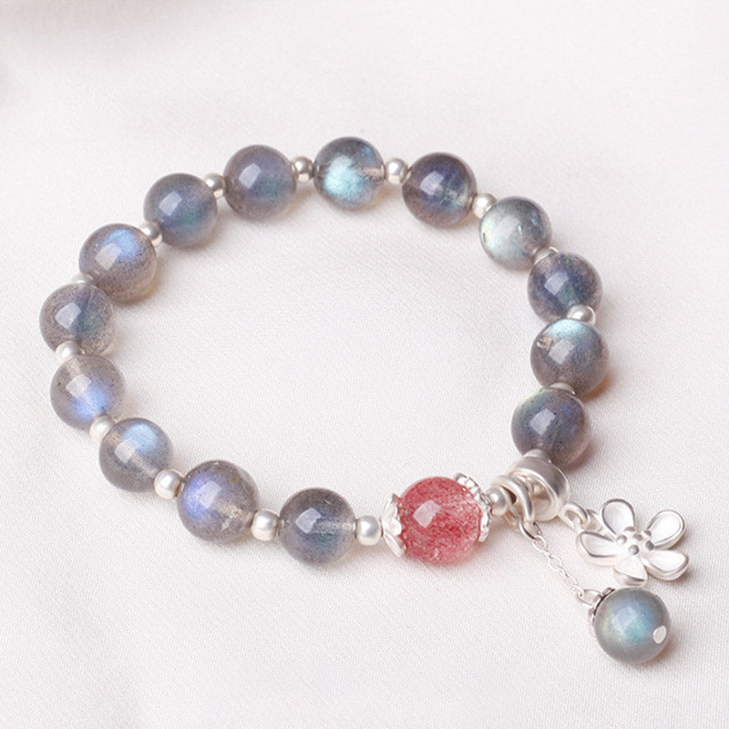 KarmaRipple's Moonstone Strawberry Quartz Flower Balancing Talisman Bracelet p1