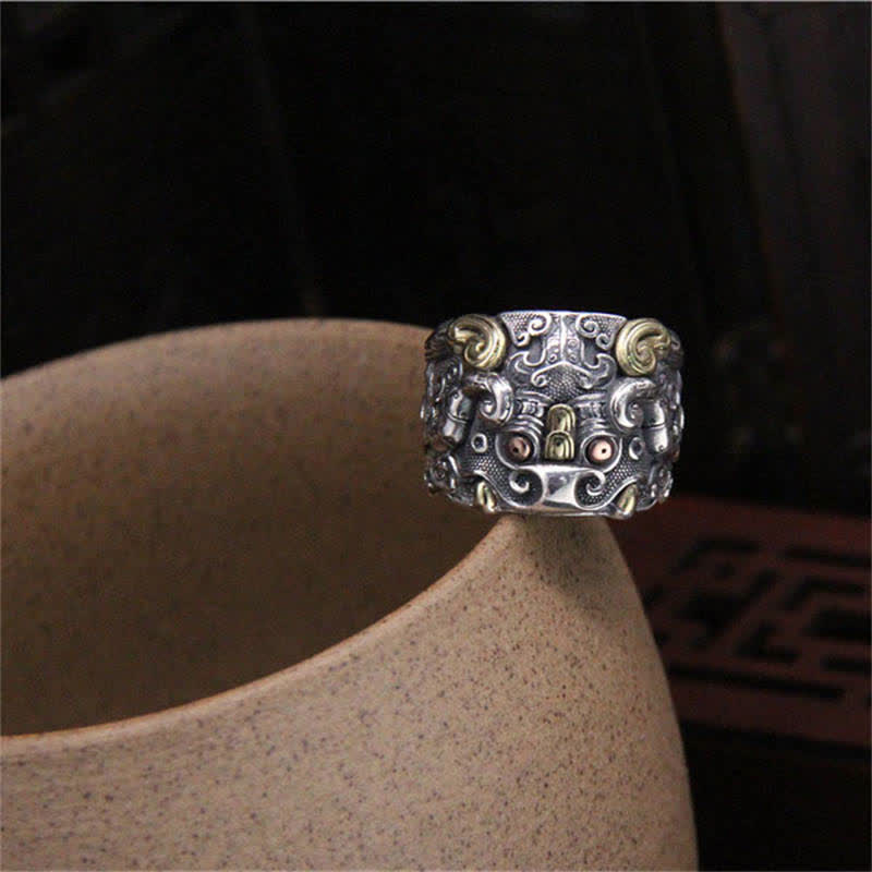 KarmaRipple's 925 Sterling Silver Fengshui Kui Cattle Protection Adjustable Ring p8