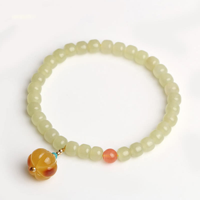 KarmaRipple's Authentic Hetian Jade Pumpkin Amber Red Agate Gemstone Prosperity Bracelet p17