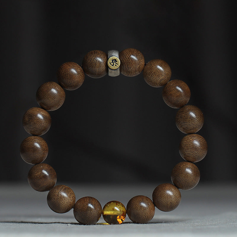 KarmaRipple's Chinese Zodiac Natal Buddha Kalimantan Agarwood Red Agate Amber 925 Sterling Silver Bracelet p38
