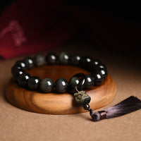 KarmaRipple's Authentic Black Obsidian Lion Wrist Mala Protection Tassels Pocket Mala Car Decoration
