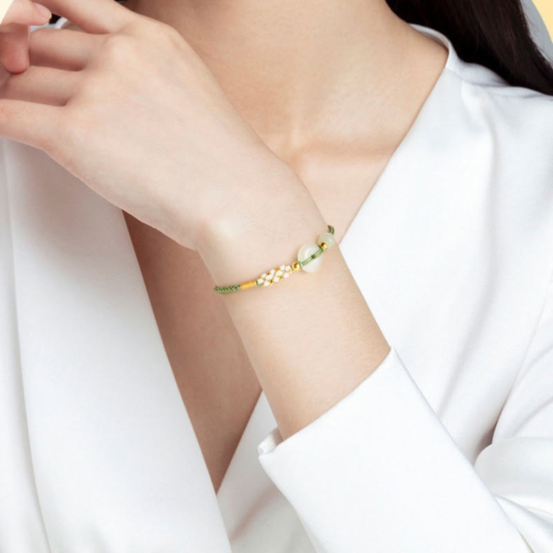 KarmaRipple's Hetian Jade Peace Buckle Fortune Peach Blossom Woven Bracelet p4