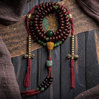 KarmaRipple's Authentic Tibet 108 Mala Beadwork Purple Bodhi Seed Hetian Cyan Jade Bronze Dorje Peace Bracelet