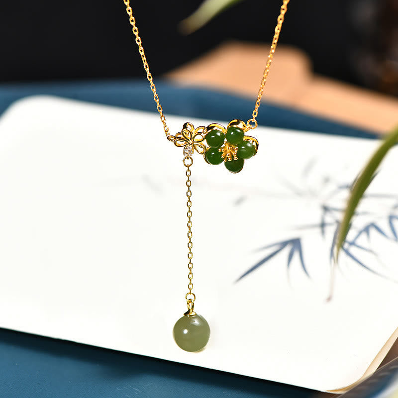 KarmaRipple's 925 Sterling Silver Hetian Cyan Jade Plum Flower Blossom Design Fortune Pendant Necklace p2