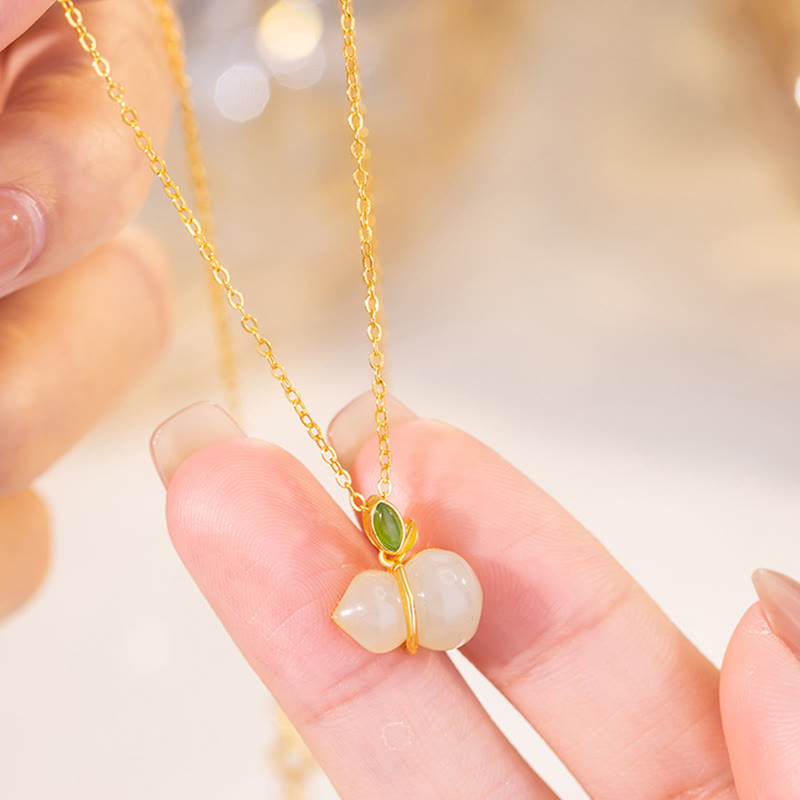 KarmaRipple's 925 Sterling Silver Hetian Jade Gourd Abundance Pendant Necklace p4