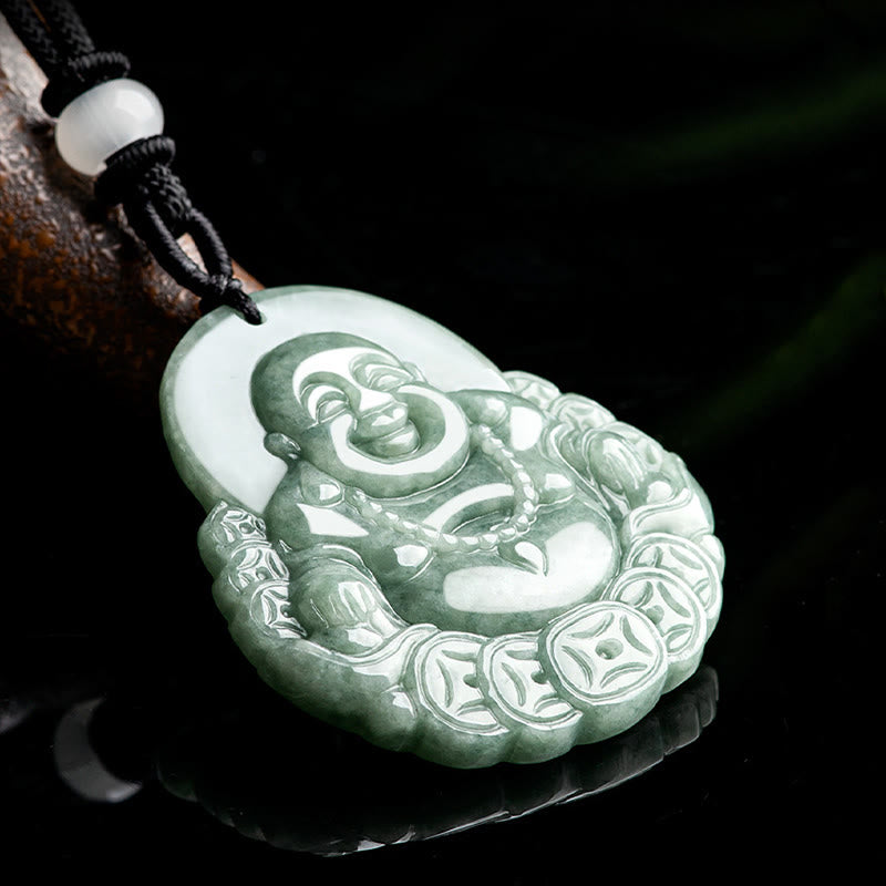 KarmaRipple's Laughing Buddha Authentic Jade Bronze Coin Abundance Pendant Necklace p4