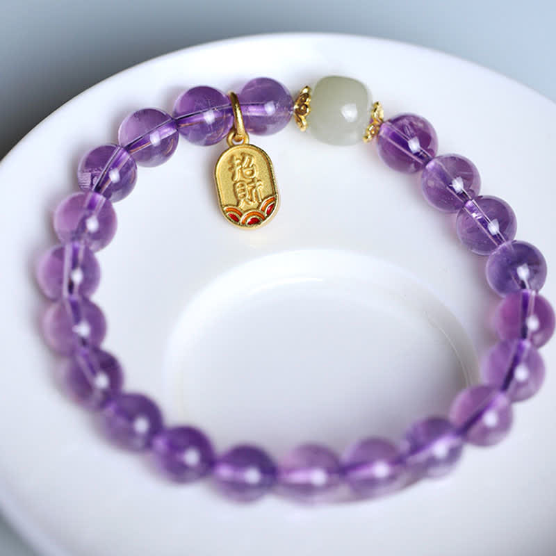 KarmaRipple's Authentic Amethyst Gemstone Hetian Jade Balancing Talisman Bracelet p14