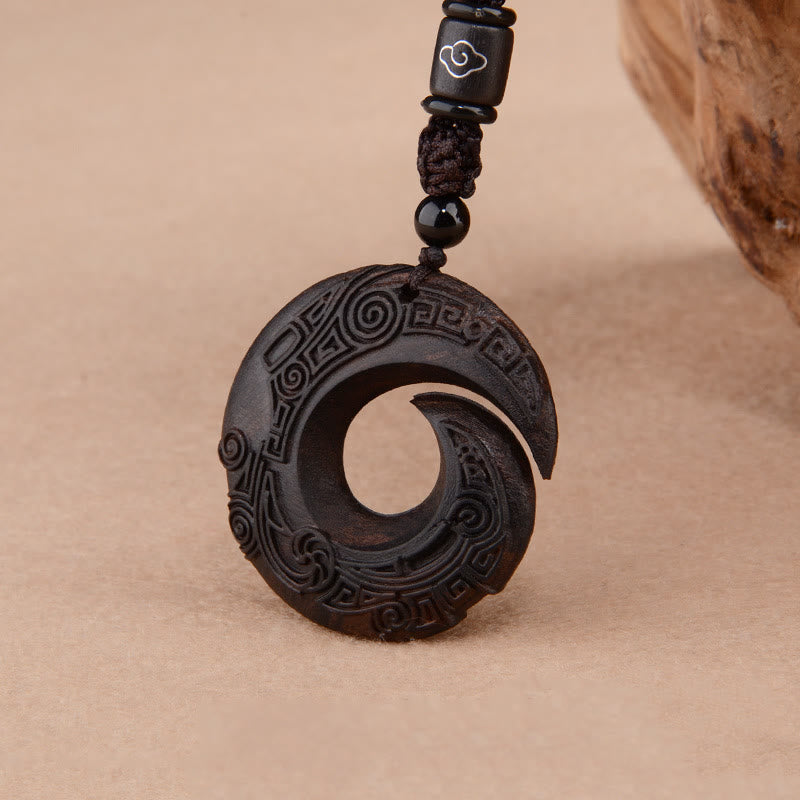 KarmaRipple's Small Leaf Red Sandalwood Ebony Wood One's Fortune Improves Design Patern Protection Pendant Necklace p2