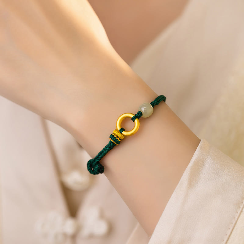 KarmaRipple's 999 Sterling Silver Peace Buckle Hetian Jade Bead Fortune Green Rope Woven Bracelet p5