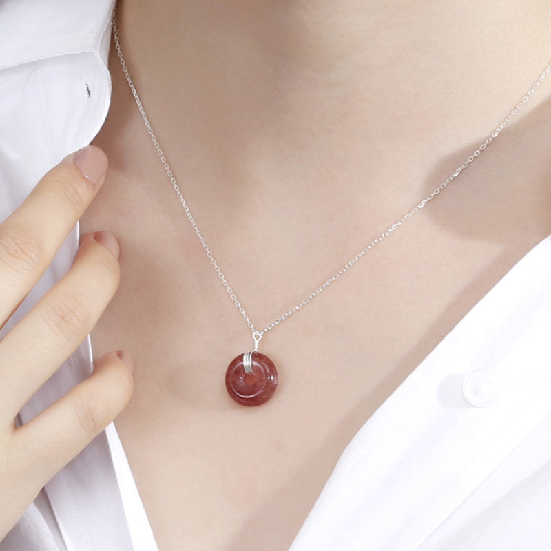 KarmaRipple's 925 Sterling Silver Strawberry Quartz Balancing Positive Pendant p16