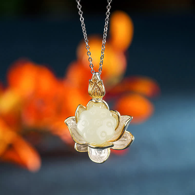 KarmaRipple's Ivory Jade Lotus Flower Happiness Pendant p12