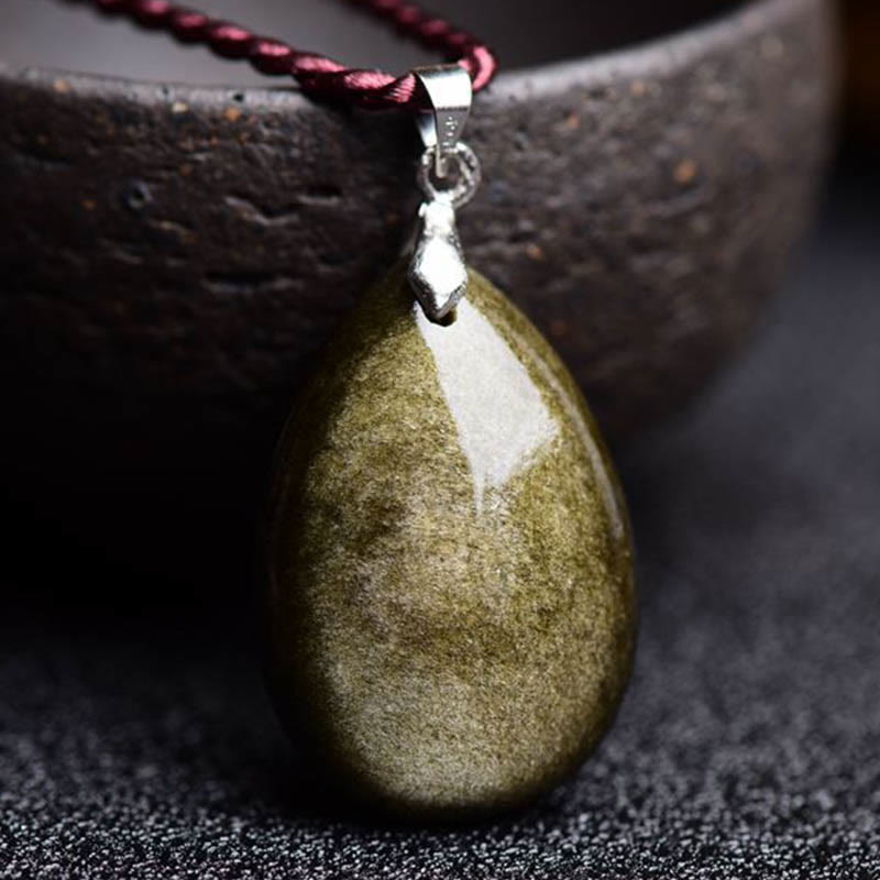 KarmaRipple's Gold Sheen Obsidian Black Obsidian Rainbow Obsidian Wealth Water Drop Pendant Necklace p8