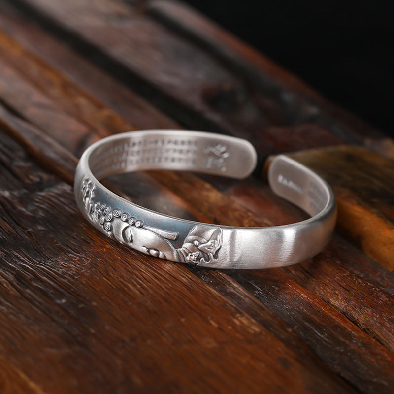 KarmaRipple's 999 Sterling Silver Buddha Head Heart Sutra Serenity Bracelet Bangle p8