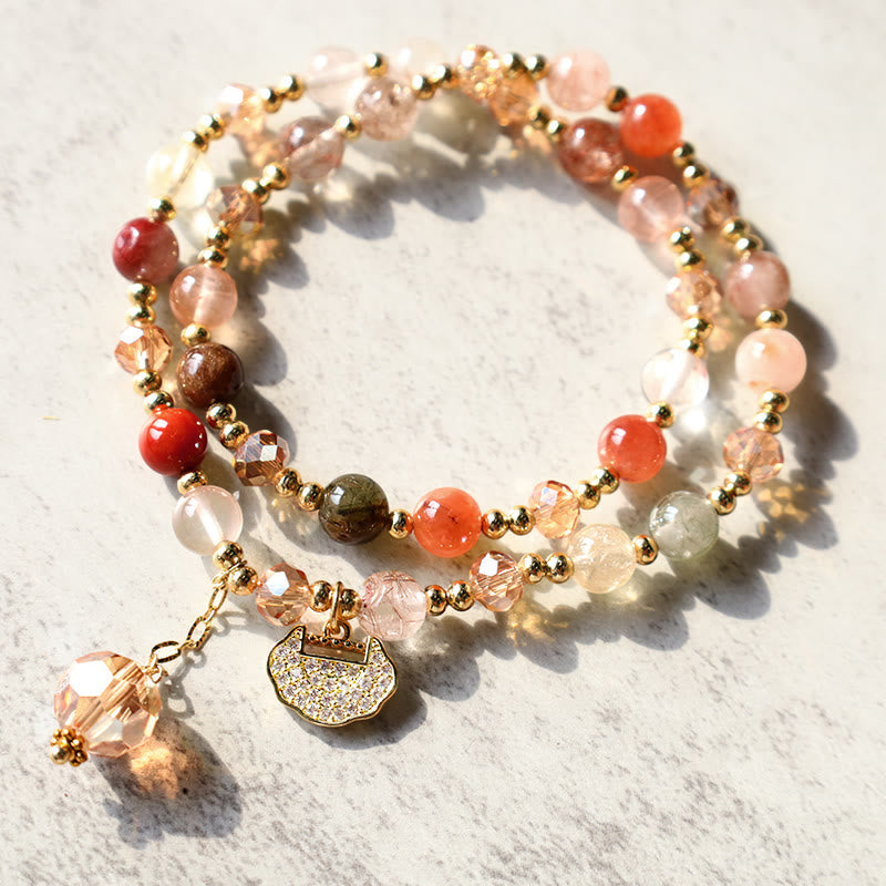 KarmaRipple's Colorful Rutilated Quartz Double Wrap Spiritual Growth Bead Bracelet p1