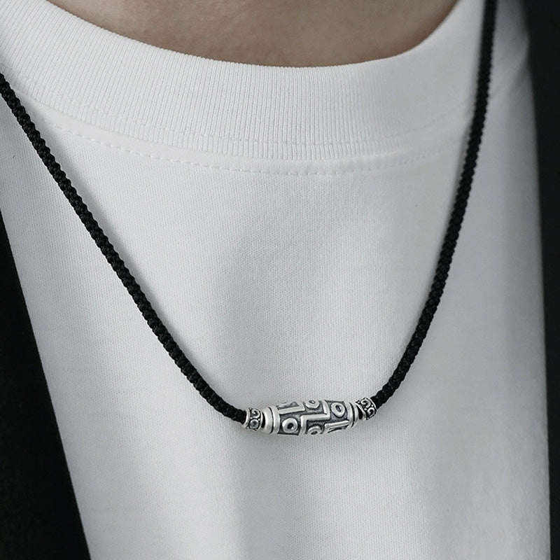 KarmaRipple's 999 Sterling Silver Nine-Eye Dzi Bead Pattern Protection Rope Pendant Necklace p13