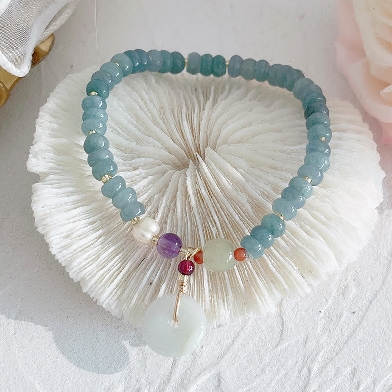 KarmaRipple's Authentic Hetian Jade Pearl Peace Buckle Fu Character Gourd Money Bag Strawberry Quartz PiXiu Fortune Bracelet p3