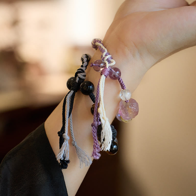 KarmaRipple's Authentic Fluorite Amethyst Silver Sheen Obsidian Tiger's Eye Protection Rope Bracelet p3