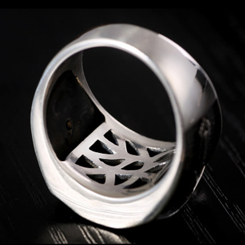 KarmaRipple's 925 Sterling Silver Sanskrit'sign Carved Protection Adjustable Ring p12