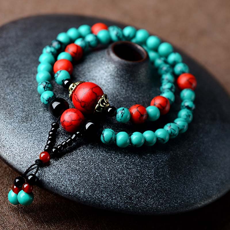 KarmaRipple's Turquoise Black Onyx Red Turquoise Bead Protection Bracelet p15