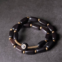KarmaRipple's Tibet Ebony Wood Dzi Bead Bronze Balance Double Wrap Bracelet