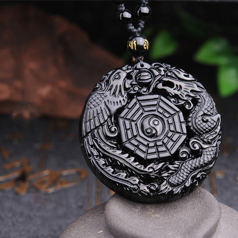 KarmaRipple's Bagua Dragon Phoenix Obsidian Fulfilment Necklace Pendant p9