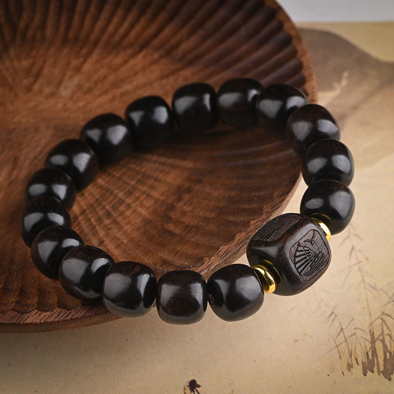 KarmaRipple's Tibetan Ebony Wood Barrel Beadwork Fortunate And Treasure Balance Bracelet p19