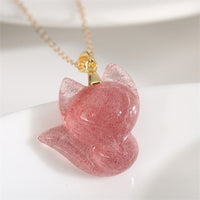 KarmaRipple's 14k Gold Plated 925 Sterling Silver Strawberry Quartz Fox Balancing Pendant Necklace