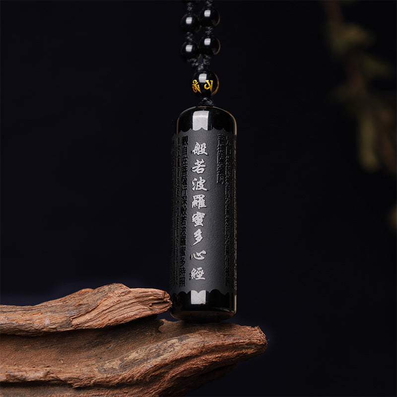 KarmaRipple's Authentic Black Obsidian Heart Sutra Purification Pendant Necklace p11