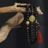 KarmaRipple's 999 Gold Nha Trang Heiqinan Agarwood Amber Red Agate Strength Meditation Bracelet