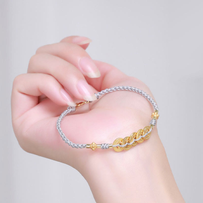 KarmaRipple's Bronze Coin Fortune Tree Pearl Fortune Blue Rope Woven Bracelet p11