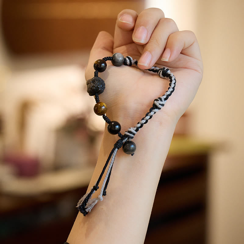 KarmaRipple's Authentic Fluorite Amethyst Silver Sheen Obsidian Tiger's Eye Protection Rope Bracelet p9