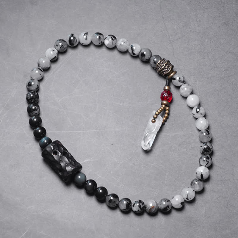 KarmaRipple's Black Rutilated Quartz Ebony Wood Ivory Gemstone Success Pair Bracelet p8