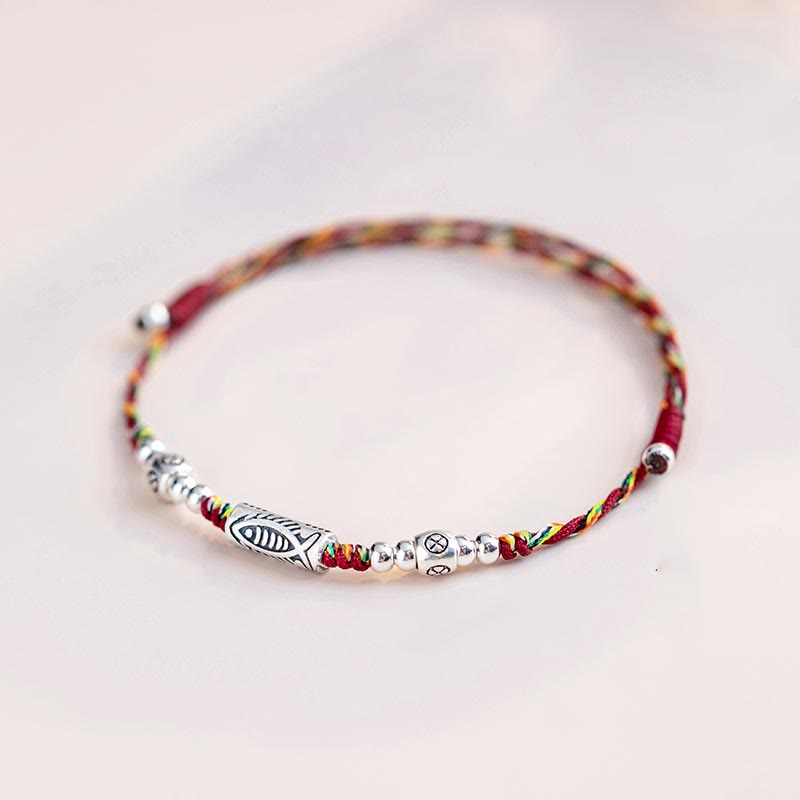 KarmaRipple's 925 Sterling Silver Fortune Koi Fish Woven Colorful String Bracelet Anklet p4