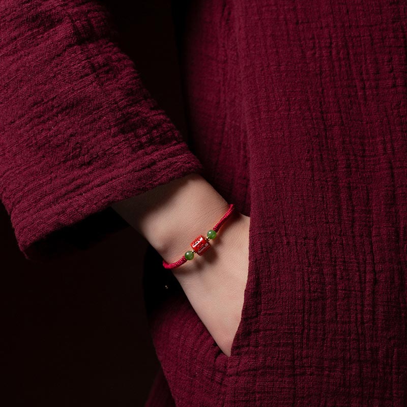 KarmaRipple's Tibetan Cinnabar Om Mani Padme Hum Engraved Blessing Woven Rope Bracelet p9