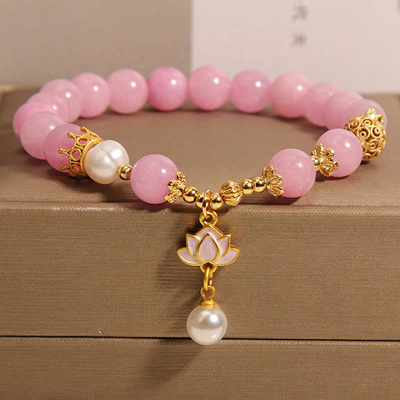 KarmaRipple's Pink Jade Pearl Lotus Talisman Balance Bracelet p9