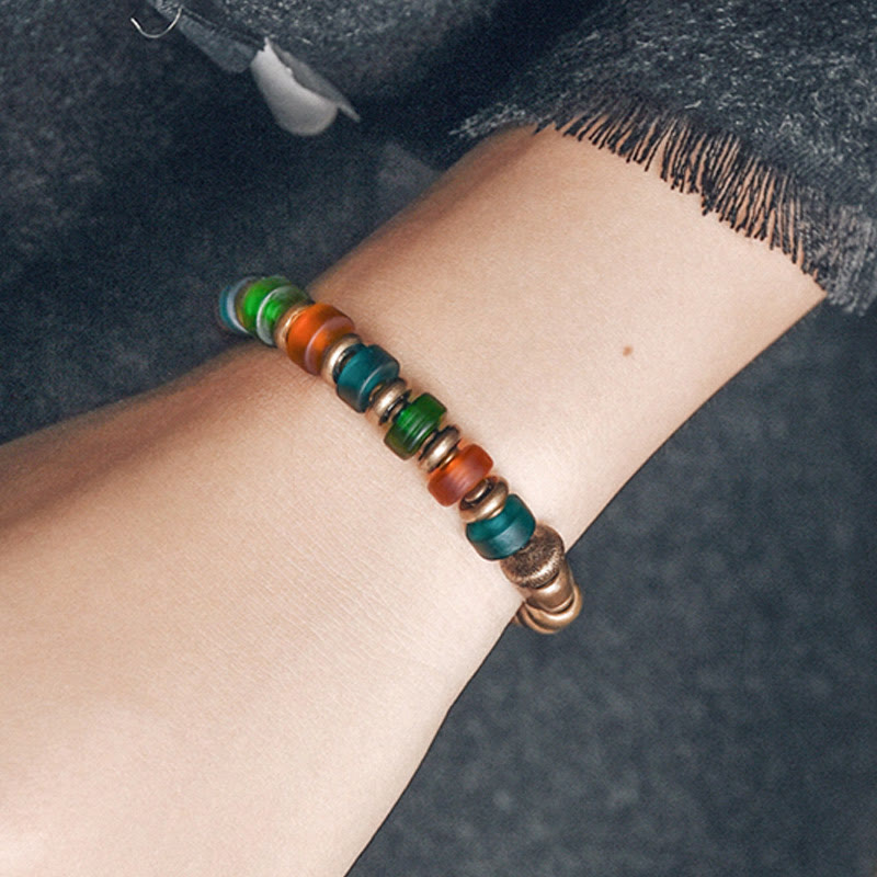 KarmaRipple's Tibetan Colorful Glass Beadwork Bronze Wealth Bracelet p6