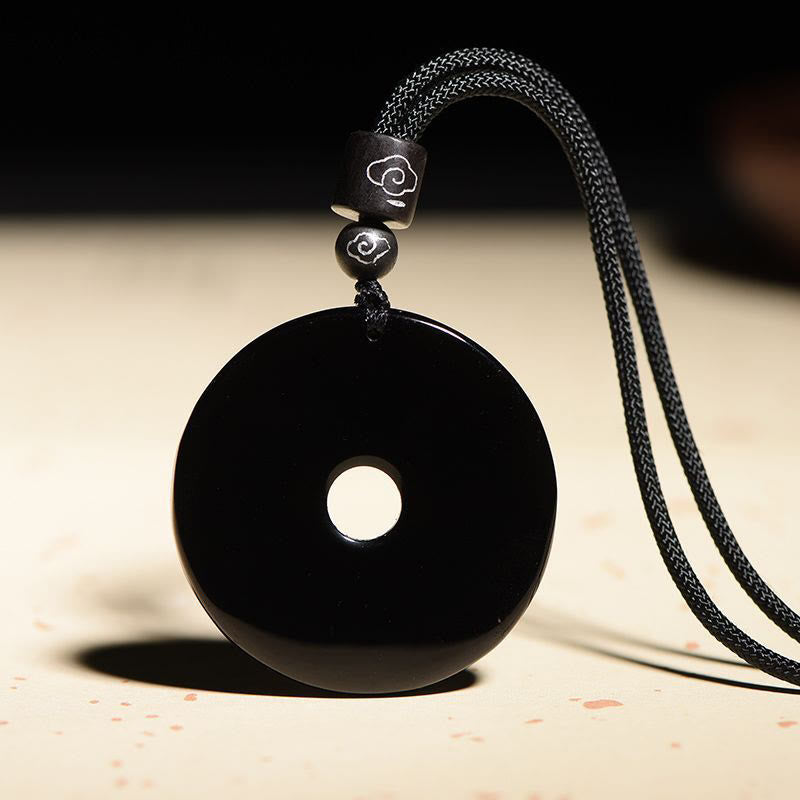 KarmaRipple's Chinese Zodiac Authentic Black Obsidian Peace Buckle Strength Pendant Necklace p19