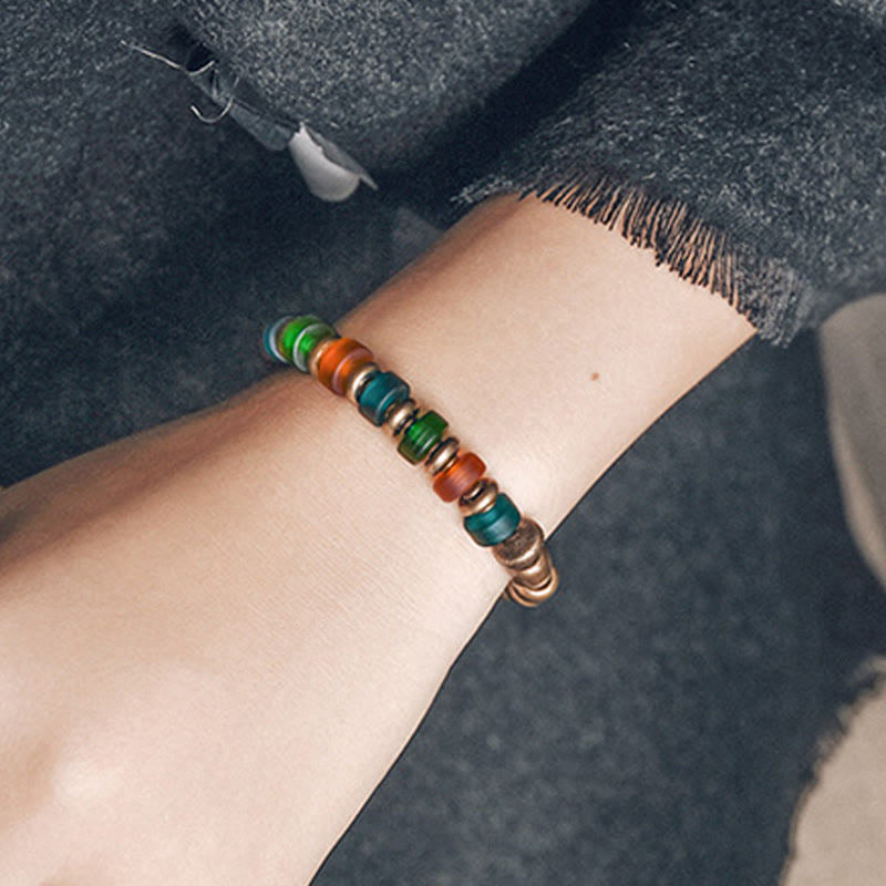 KarmaRipple's Tibetan Colorful Glass Beadwork Bronze Wealth Bracelet p8