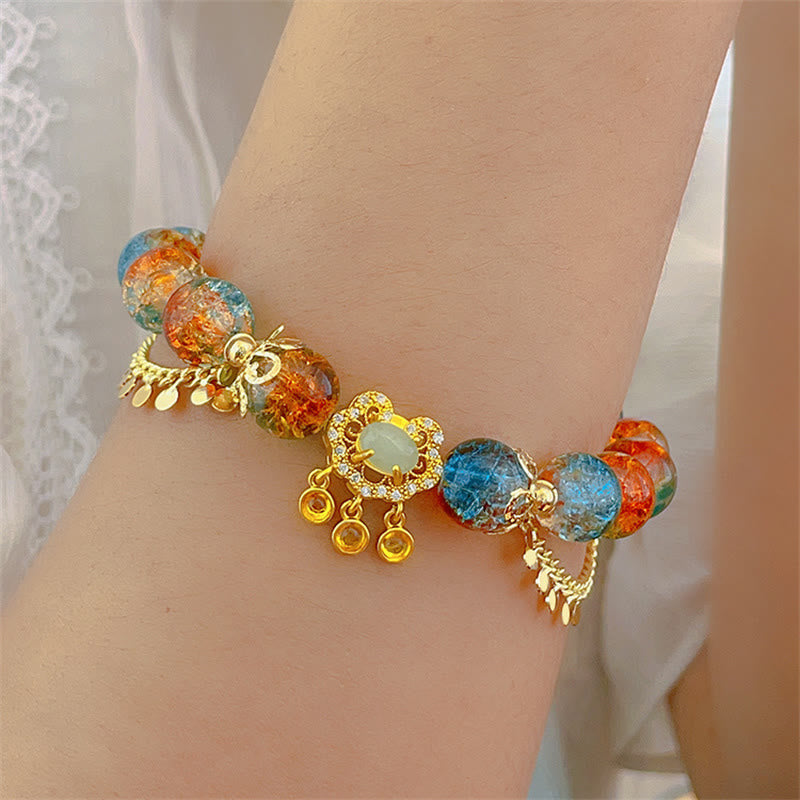 KarmaRipple's Colorful Liuli Glass Bead Chinese Lock Talisman Fortune Bracelet p4