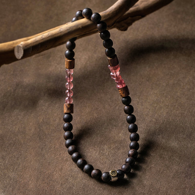 KarmaRipple's 925 Sterling Silver Chinese Zodiac Natal Buddha Agarwood Strawberry Quartz Peace Double Wrap Bracelet p9