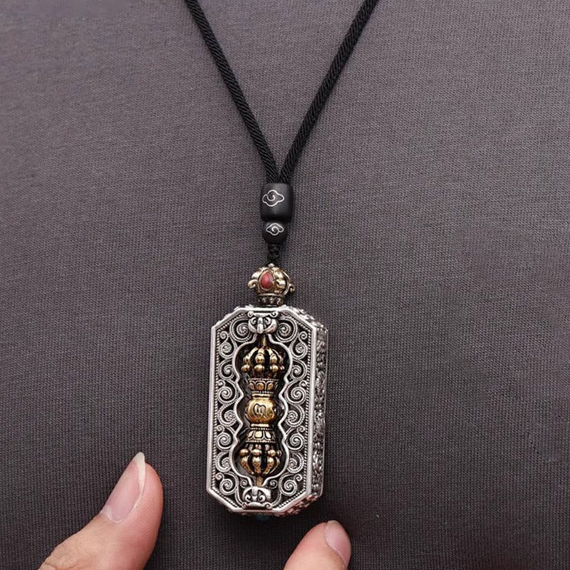 KarmaRipple's Tibetan Om Mani Padme Hum Carved Dorje Vajra Rotatable Lotus Pattern Purity Rope Pendant Necklace p5